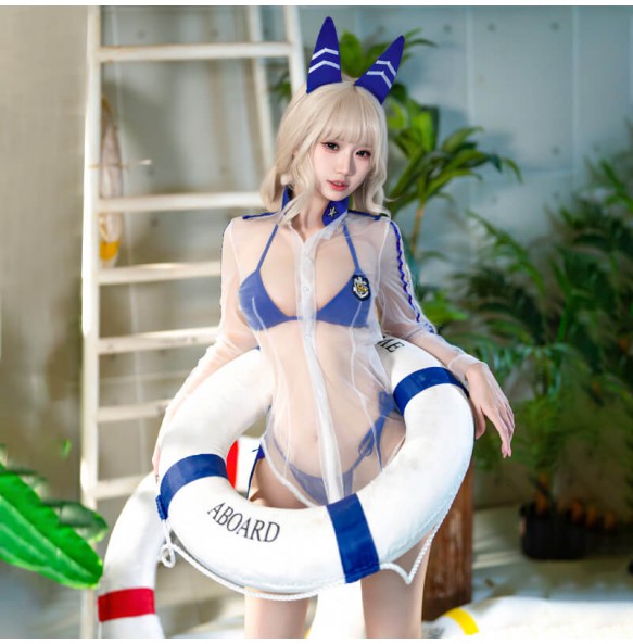 FEE ET MOI - Goddess of Victory Sheer Bikini Set  (White - Blue)